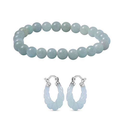 2er Set - Weiße Jade Armband und Ohrringe Schmuckset, 925 Silber rhodiniert, ca. 129.00 ct image number 0