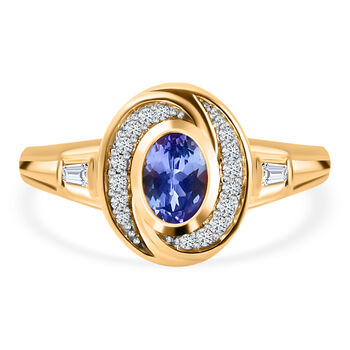 Tansanit und Zirkon-Ring, 925 Silber vergoldet (Gr&ouml;&szlig;e 16.00) ca. 0.68 ct