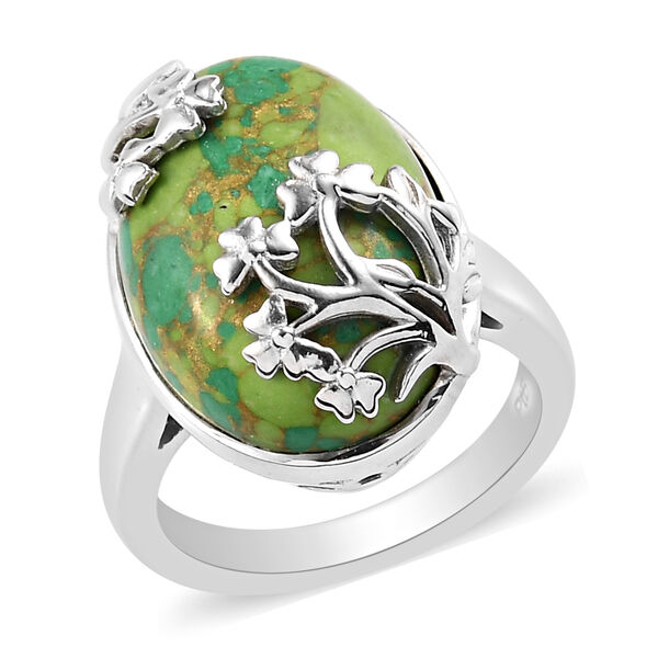 Gr&uuml;nes Mojave-T&uuml;rkis Ring Messing Ionenbeschichtetes Platin  ca. 10,25 ct image number 4