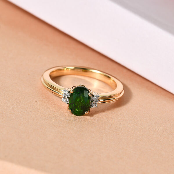 Natürlicher Chromdiopsid und Zirkon Ring 925 Silber vergoldet  ca. 0,85 ct image number 2