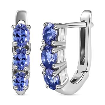 Tansanit Creolen, 925 Silber platiniert, ca. 1.10 ct