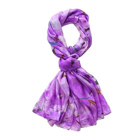LA MAREY – Satinschal aus Maulbeerseide, Lila, Blumenmuster