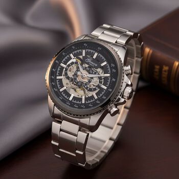 GENOA TIME - Armbanduhr Legierung, Reiner Edelstahl, bicolor, schwarz-goldfarben, Automatik, 3 ATM wasserdicht