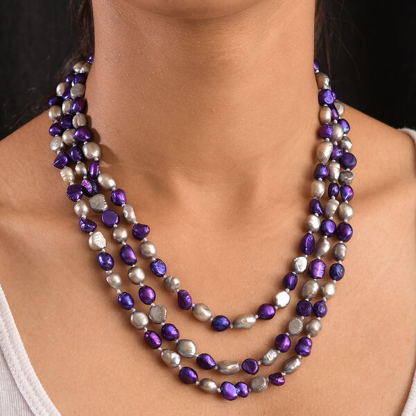 Dunkelblaue und graue gefärbte Süßwasserperle Halskette, 147 cm image number 3