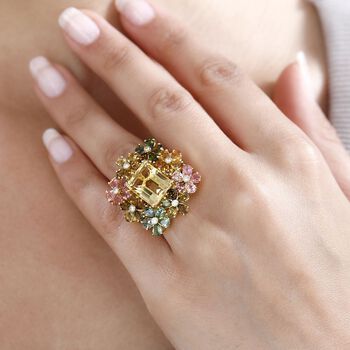 Citrin, Mehrfarbig-Turmalin Ring 925 Silber Gelbgold Vermeil (Gr&ouml;&szlig;e 21.00) ca. 12,48 ct