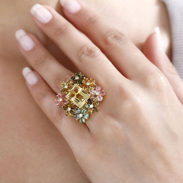 Citrin, Mehrfarbig-Turmalin Ring 925 Silber Gelbgold Vermeil (Gr&ouml;&szlig;e 21.00) ca. 12,48 ct image number 3