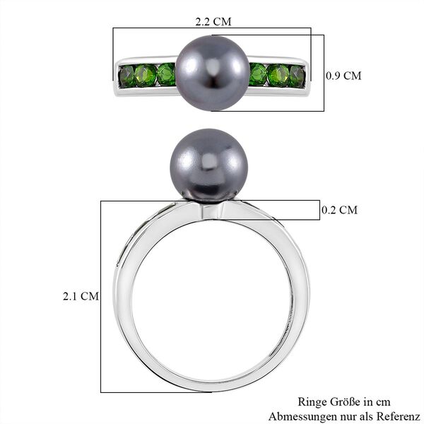 Tahiti Muschelkernperle, Natürlicher Chromdiopsid Ring 925 Silber platiniert (Größe 16.00) image number 5