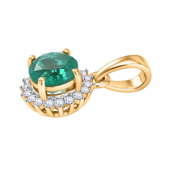 D'Joy Smaragd-Quarz Triplette, Wei&szlig;er Zirkon Anh&auml;nger 925 Silber Gelbes Gold ca. 1,40 ct. image number 3