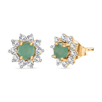 Gemfields Smaragd und wei&szlig;e Zirkon Ohrringe, 925 Silber vergoldet ca. 1.07 ct