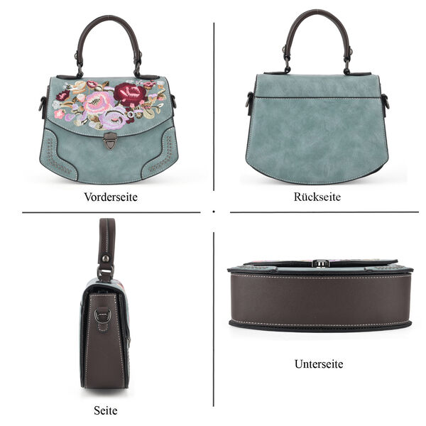 Kompakte Kunstprint Crossbody Tasche mit floralem Design, 23x9x17cm, Petrol image number 4