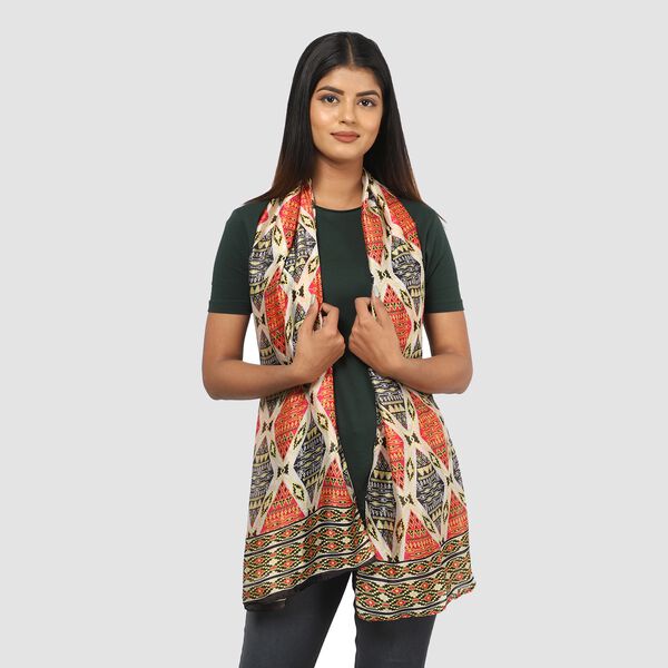 100% nat&uuml;rlicher Satin Seiden Schal, Rhombus Muster, Rot image number 2