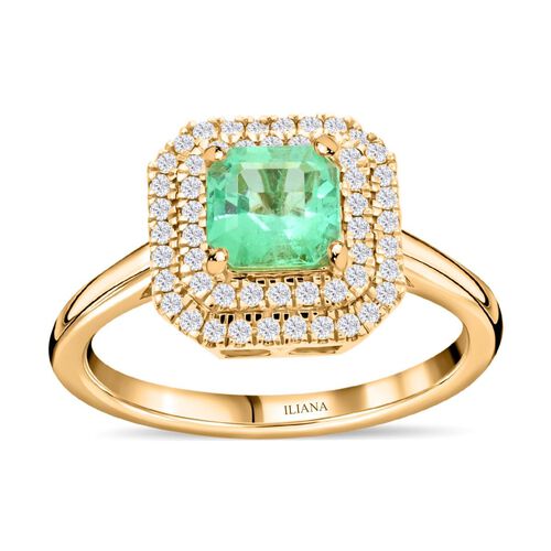 Iliana AAA Kolumbianischer Smaragd, Weißer Diamant SI Ring, AGI zertifiziert und geprüft, 750 Gold (Größe 19.00) ca. 1,00 ct image number 0