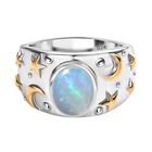 Natürlicher, äthiopischer Welo Opal Ring 925 Silber Rhodiniert und 750 Gelbgold Vermeil (Größe 17.00) ca. 1,17 ct