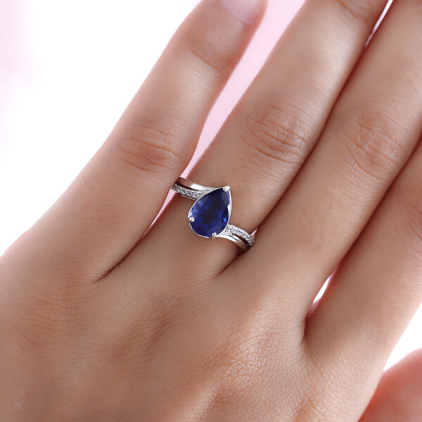 Ceylonfarbener Quarz und Zirkon-Ring, 925 Silber platiniert - 1,77 ct.  image number 3