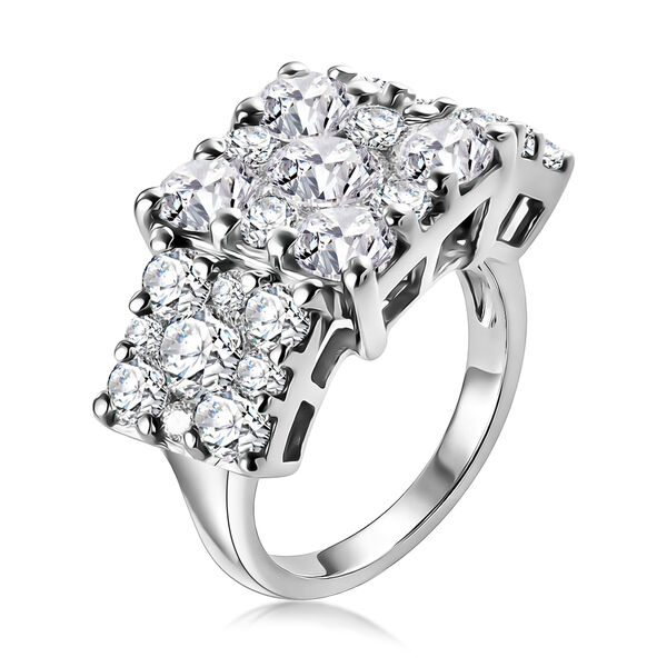 LUSTRO STELLA Hergestellt mit ZIRKONIA Cluster-Ring 925 Silber Platin-&Uuml;berzug image number 4