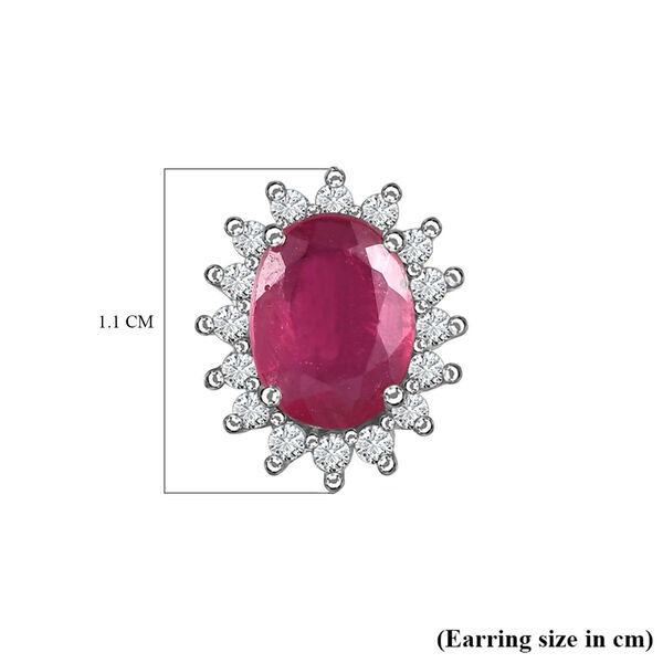 Afrikanischer Rubin (Fissure gef&uuml;llt), Wei&szlig;er Zirkon Ohrringe 925 Silber Platiniert ca. 3.28 ct image number 5