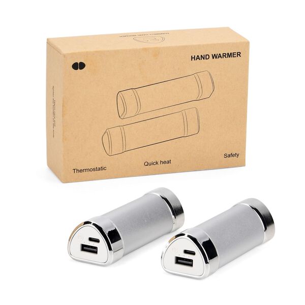 2 in 1 Magnetischer Handwärmer und Powerbank, 2 x 4000 mAh, 3 Heizstufen, 11 x 6 cm, 255 g, ABS Aluminiumlegierung, Silber image number 0