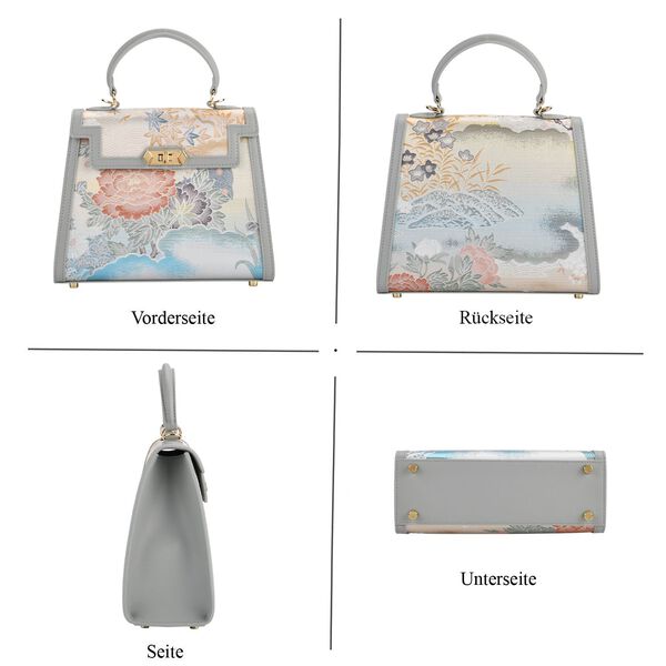 LA MAREY Crossbody Tasche aus 80% Seidenbrokat und 20% Echtleder, 24x10x20cm, Blau image number 4