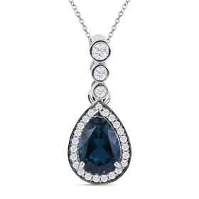 London Blau Topas und weißer Zirkon Anhänger mit Kette, 925 Silber, 925 Silber rhodiniert ca. 2.59 ct