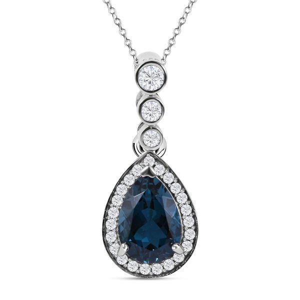 London Blau Topas und wei&szlig;er Zirkon Anh&auml;nger mit Kette, 925 Silber, 925 Silber rhodiniert ca. 2.59 ct