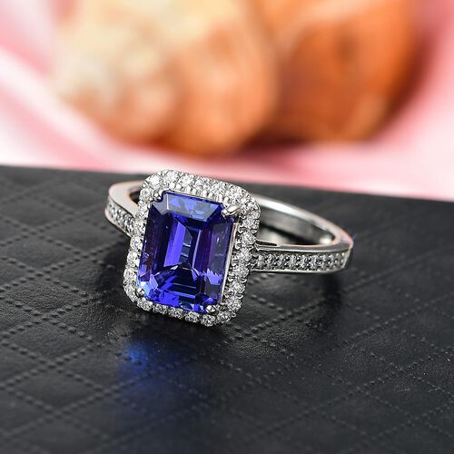 Rhapsody AAAA Tansanit, Weißer Diamant Ring 950 Platin (Größe 19.00) ca. 3,70 ct image number 1