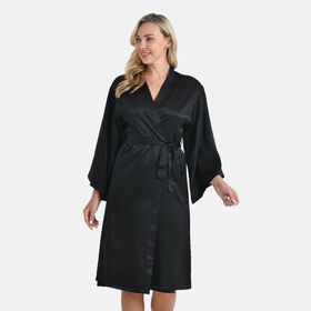 LA MAREY Kimono mit Gürtel aus 100% Maulbeerseide, Schwarz, Einheitsgröße