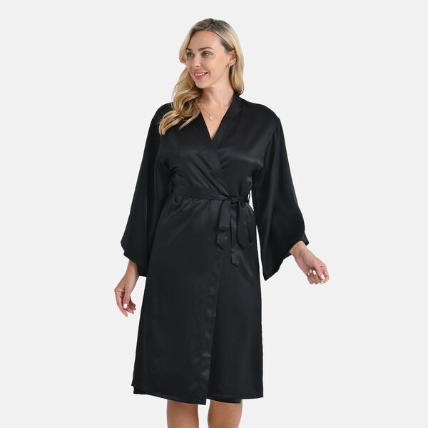 LA MAREY Kimono mit Gürtel aus 100% Maulbeerseide, Schwarz, Einheitsgröße image number 4