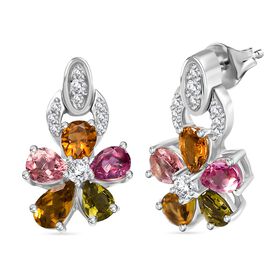 Naturblüte -Mehrfarbig-Turmalin Ohrringe 925 Silber rhodiniert ca. 1,96 ct.
