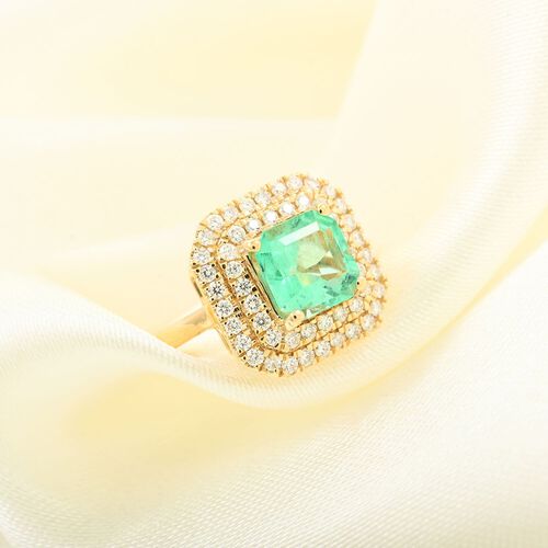 Iliana AAA Kolumbianischer Smaragd, Weißer Diamant SI Ring, AGI zertifiziert und geprüft, 750 Gold (Größe 19.00) ca. 1,00 ct image number 1