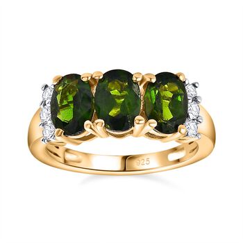 Nat&uuml;rlicher Chromdiopsid, Wei&szlig;er Zirkon Ring, 925 Silber Gelbgold Vermeil, (Gr&ouml;&szlig;e 19.00) ca. 2.87 ct