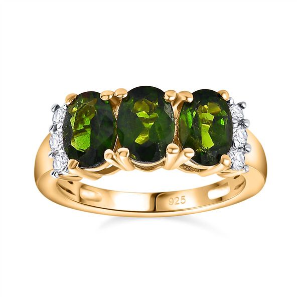 Nat&uuml;rlicher Chromdiopsid, Wei&szlig;er Zirkon Ring, 925 Silber Gelbgold Vermeil, (Gr&ouml;&szlig;e 19.00) ca. 2.87 ct image number 4