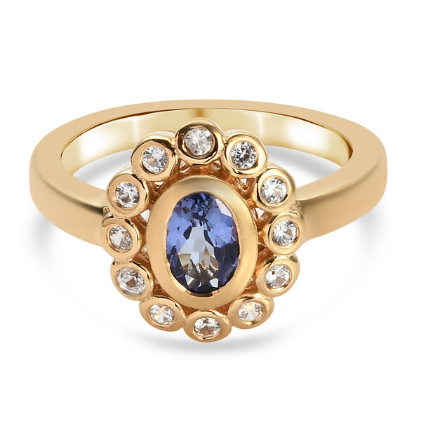 Tansanit und Zirkon Ring 925 Silber vergoldet  ca. 0,89 ct