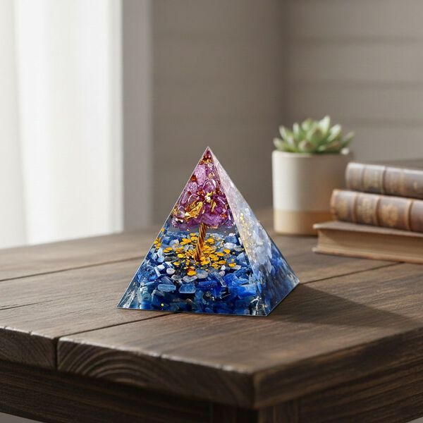 LIVMORE Kristall Pyramide Dekoration aus Kristall und Resin, 6cm, Hellblau image number 1