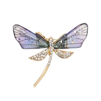 Harz und wei&szlig;e Kristall-Brosche in Goldton, Libelle