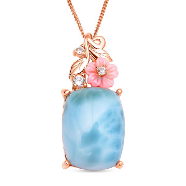 Jardin Kollektion - Larimar und rosa Perlmutt-Anh&auml;nger mit Kette, 925 Silber ros&eacute;vergoldet ca. 10,39 ct