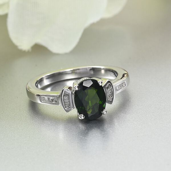 natürlicher Chromdiopsid und Diamant Ring 925 Silber platiniert  ca. 1,37 ct image number 2