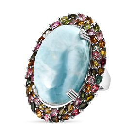 Larimar und mehrfarbiger Turmalin-Halo-Ring - 47,84 ct.