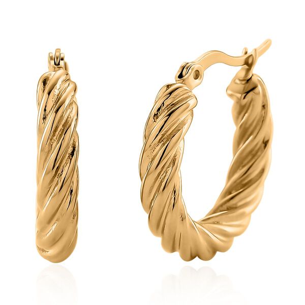 Gedrehte Creolen, Reiner Edelstahl, goldfarben image number 0