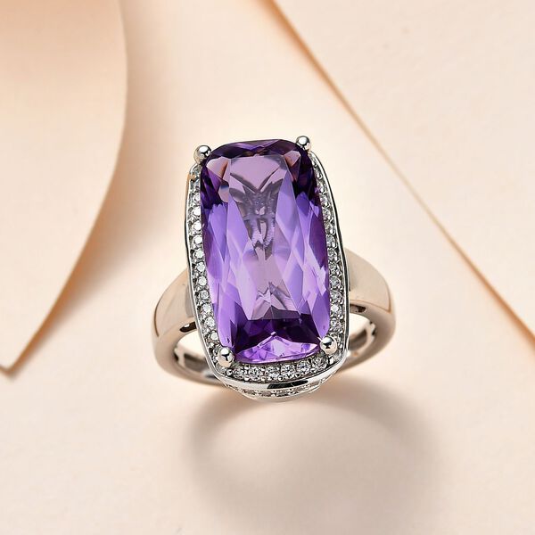 Afrikanischer Amethyst, wei&szlig;er Zirkon Ring, 925 Silber platiniert, (Gr&ouml;&szlig;e 21.00) ca. 15.57 ct image number 2
