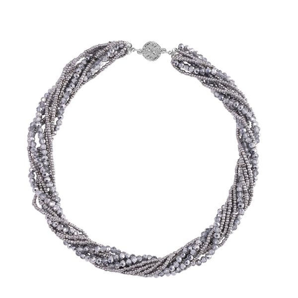 2er Set - Grau Kristall, Weißer Kristall Halskette und Ohrringe 0.05 ct image number 3