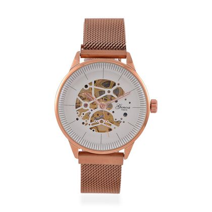 GENOA Automatik Mechanische Uhr mit Sonnenschein-Hohlzifferblatt und Automatischem Uhrwerk, rosefarben