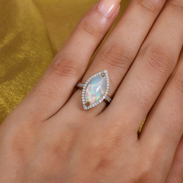 Natürlicher Äthiopischer Opal und Zirkon Halo Ring 925 Silber Gelbgold Vermeil image number 3