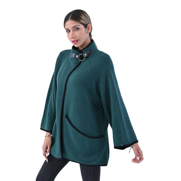 TAMSY: Strick-Mantel f&uuml;r Damen mit Schnalle, Dunkelgr&uuml;n image number 4
