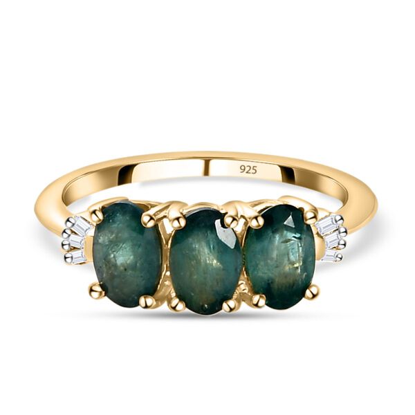 Blaugr&uuml;ner Grandidierit und wei&szlig;er Diamant-Ring, 925 Silber Gelbgold Vermeil  ca. 1,37 ct