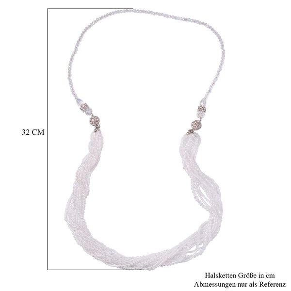 2er Set - Mehrreihige Weiße Kristall Perlen Halskette und passende Ohrringe image number 7