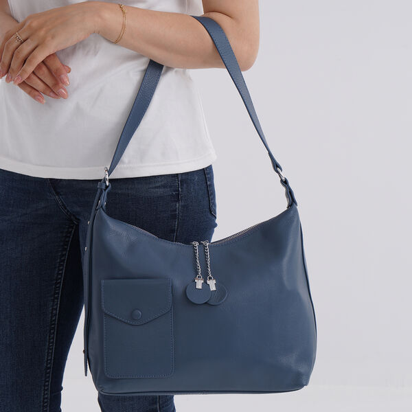 Crossbody Tasche aus echtem Leder, 29,5×12×26 cm, Blau image number 2