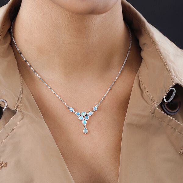 Nat&uuml;rlicher, &auml;thiopischer Welo Opal Halskette ca. 50 cm 925 Silber platiniert ca. 1,13 ct image number 2