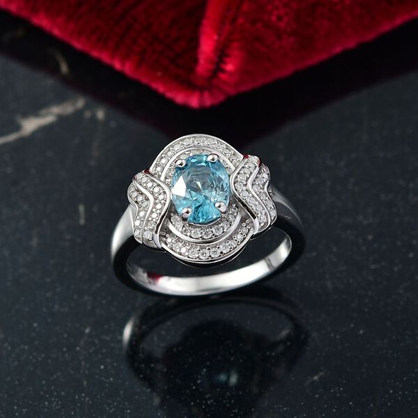 D'Joy AA Blauer Zirkon, Moissanit Ring 925 Silber Rhodiniert (Gr&ouml;&szlig;e 20.00) ca. 2,29 ct image number 2
