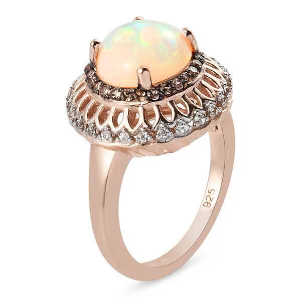 Nat&uuml;rlicher &Auml;thiopischer Opal und Brauner Zirkon Ring 925 Silber ros&eacute;vergoldet  ca. 2,17 ct image number 7