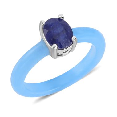 Blaue Jade, Masoala Saphir (Fissure gefüllt) Ringe 925 Silber rhodiniert (Größe 20.00) ca. 10.00 ct